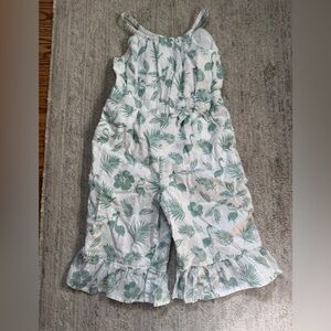 Janie and Jack Green Floral Flamingo Romper